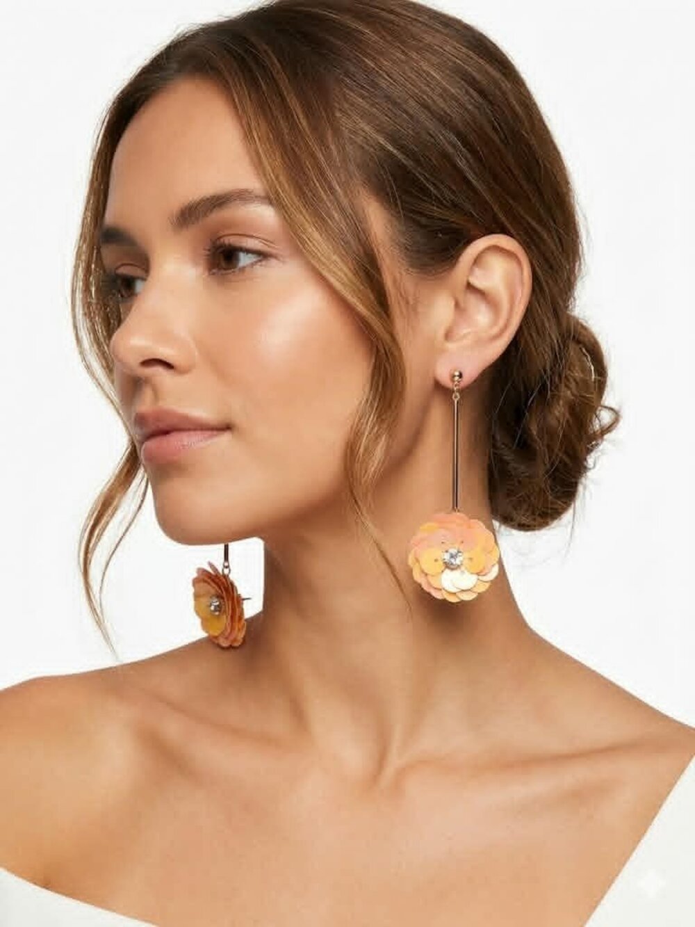 New York & Company Women's Womens Floral Drop Earrings Sequin NWT